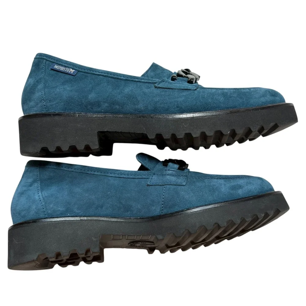 Mephisto NWOT Salko Blue Suede Chain Loafer Women US 5.5